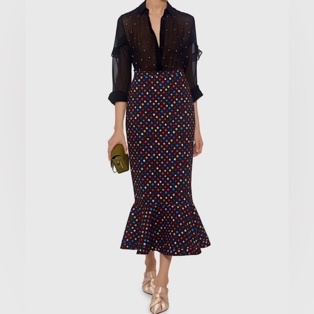 Saloni Portia Polka Dots Ruffle Midi Mermaid Skirt